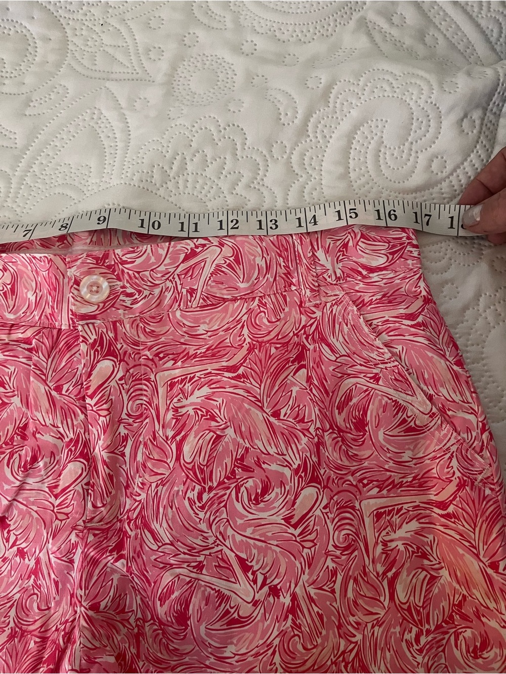 Lauren James Pink Marble-Print Scallop-Hem High-Waist Shorts M - Picture 7 of 9